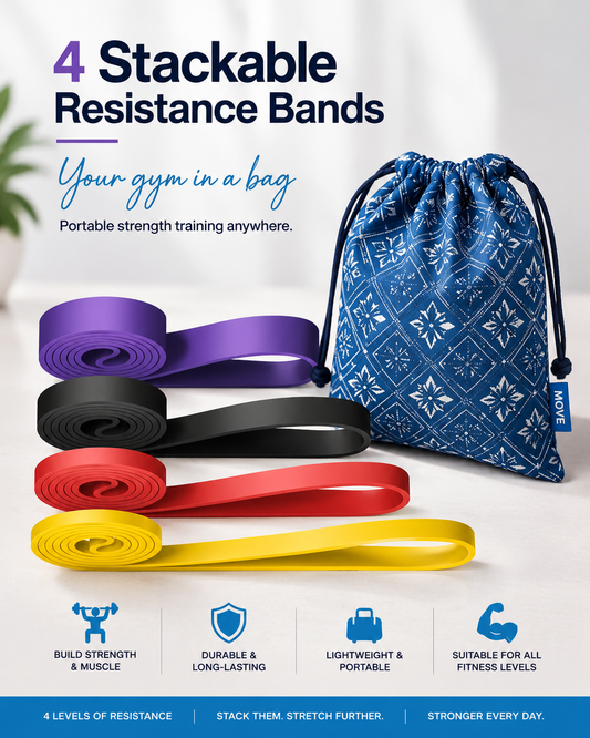 4 Stackable Resistance Bands in a Drawstring Bag
